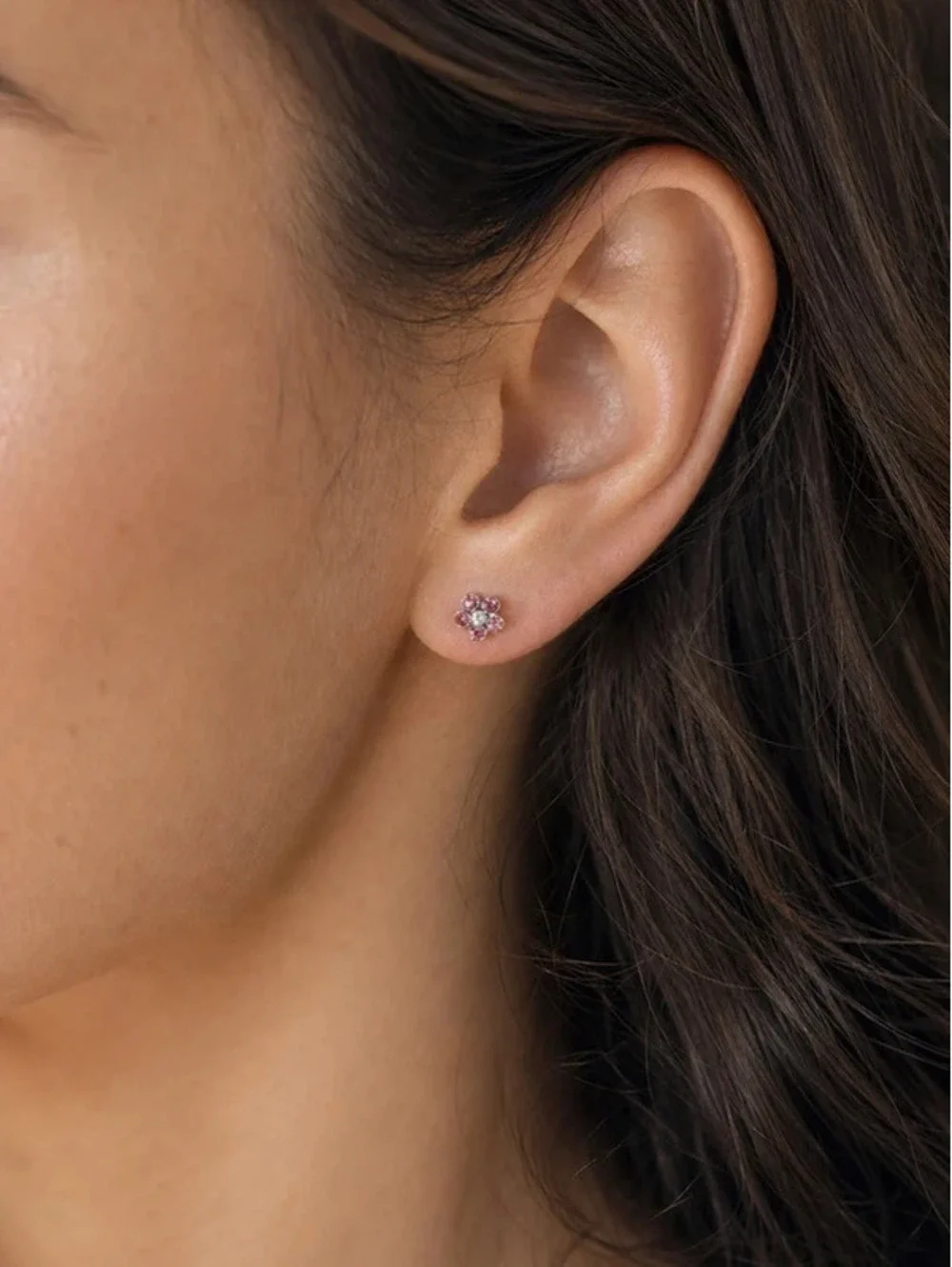 Pink Crystal Flower Stud Earrings